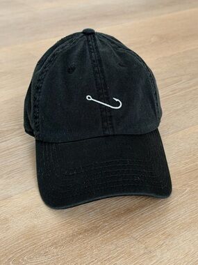 Free Authority Fishing Hook Strapback Baseball Hat Cap Washed Black Cotton